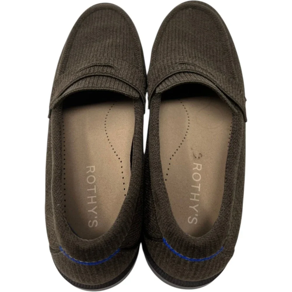 Rothy's Loafer Mens Size 8 Dark Brown Solid Knit Slip On Casual Driving Shoes